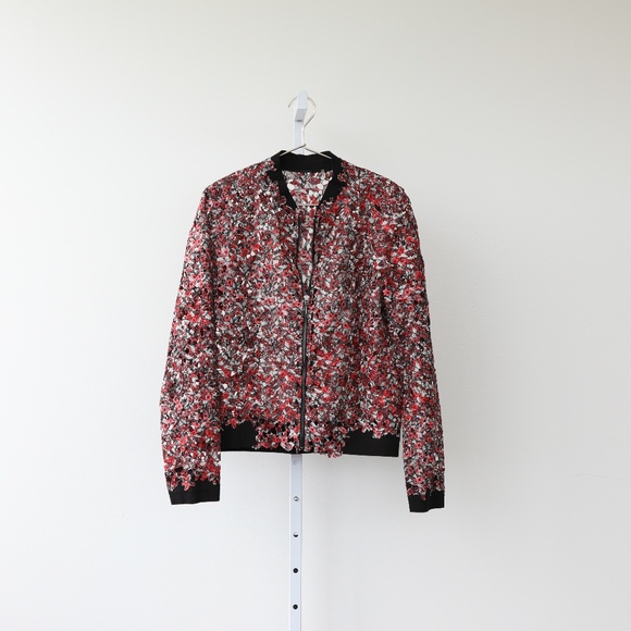 Elie Tahari Jackets & Blazers - Elie Tahari Red Lace Bomber Jacket